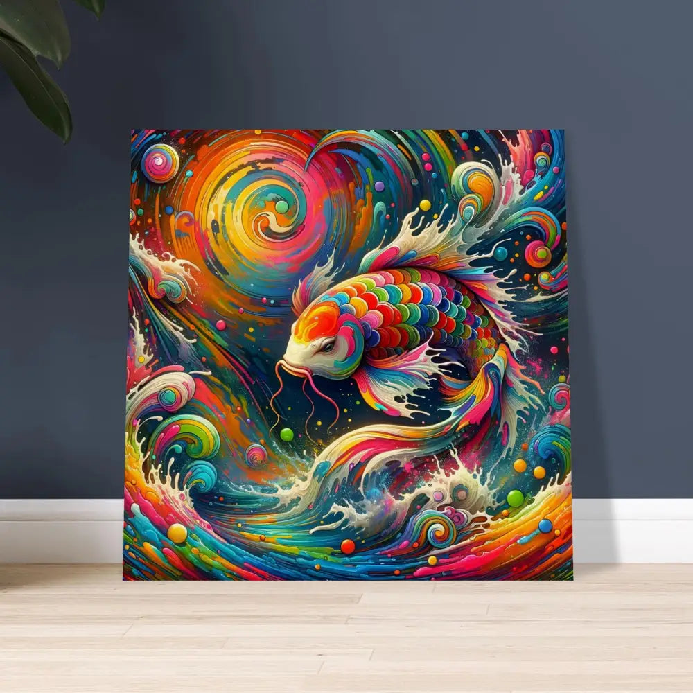 Colorful koi fish art on Wood Print Rainbow Koi by PixiOnyx Organic Flow in Psychedelic Nature