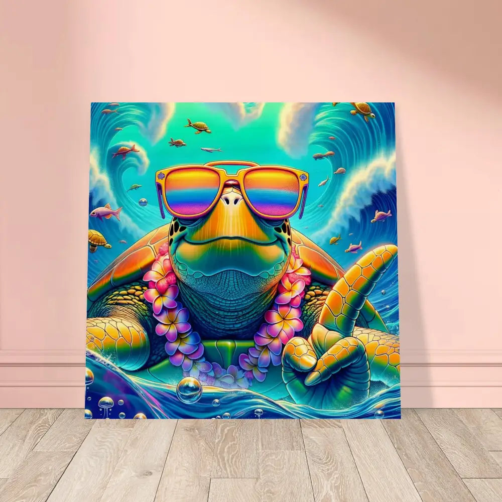 Vibrant Turtle Art Print on Wood Surface in PixiOnyx Natural Chill Finish