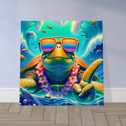 Colorful turtle art print on Wood Print Turtle-y Misunderstood Bro PixiOnyx Natural Chill surface
