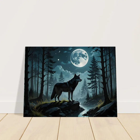 Wolf in moonlit forest canvas print for Wood Print Wolf Moon Reverie by PixiOnyx