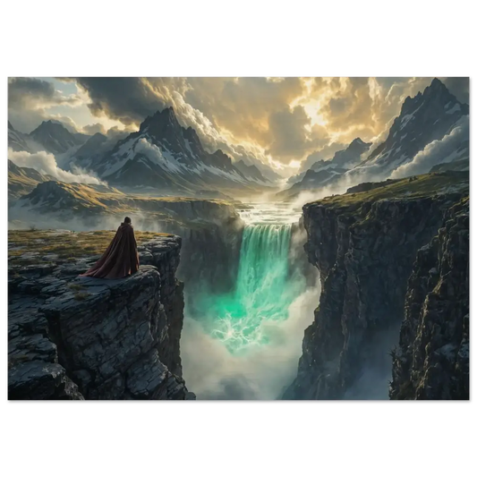 Wood Prints The Edge of Silence PixiOnyx Forestgrain Stillness Edition majestic waterfall cascading into a misty abyss