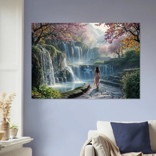 Waterfall landscape canvas from Wood Prints The Waterfall Orchard PixiOnyx Naturalgrain Bloom Edition