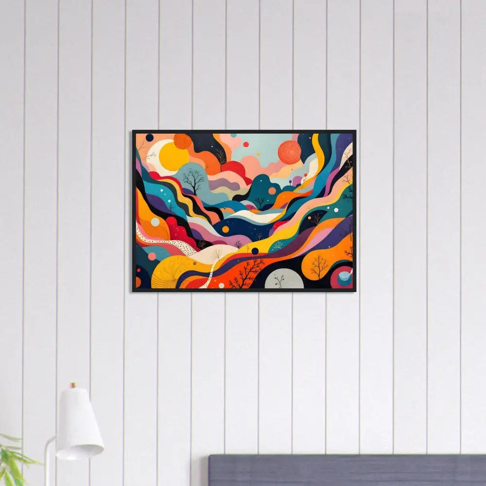Abstract colorful framed artwork for Wooden Framed Poster Psychedelic Landscape Flowstate