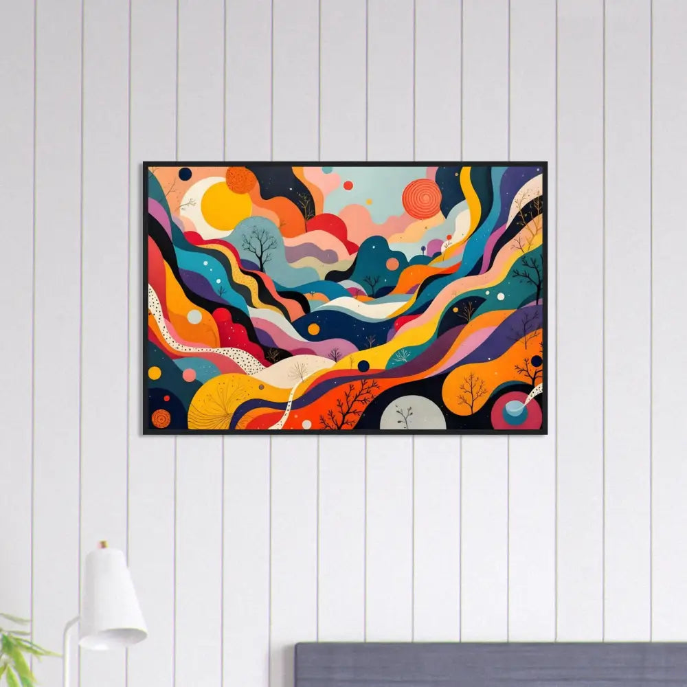 Colorful abstract landscape painting on wooden framed poster Psychedelic Landscape Flowstate