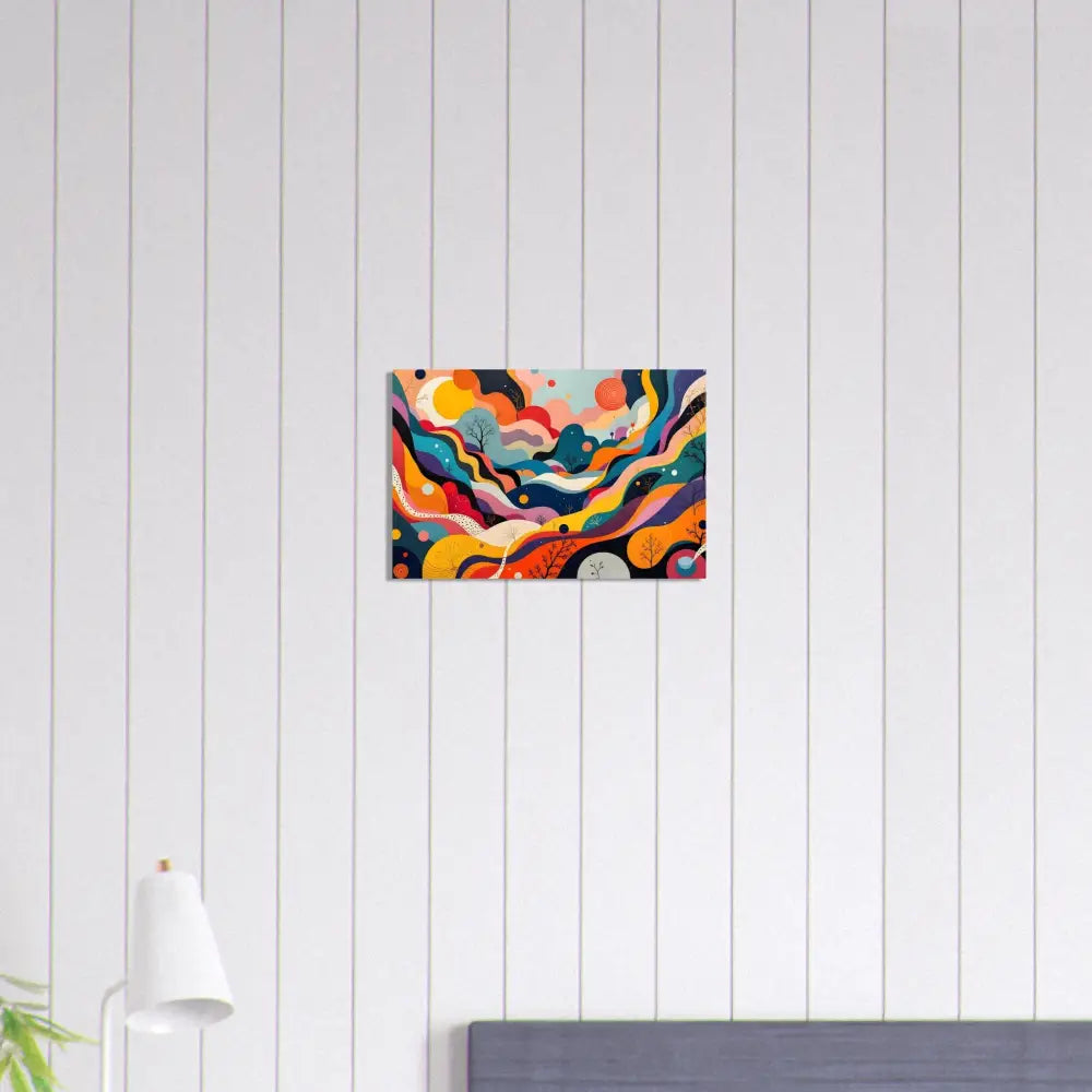 Colorful abstract art print on wooden frame for Psychedelic Landscape Flowstate PixiOnyx wall decor