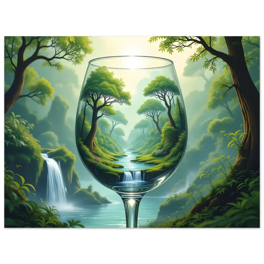 Wine glass with a lush Forest landscape on PixiOnyx Dreamcore Fine Art Print